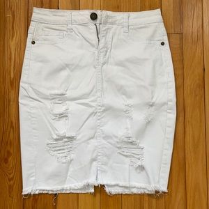 White Denim Midi High Rise Skirt